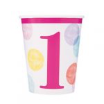 8 Becher Dots First Birthday Pink