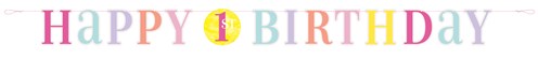Buchstabengirlande ’Happy 1st Birthday’ rosa