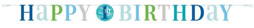 Buchstabengirlande ’Happy 1st Birthday’ blau