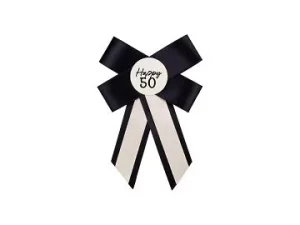 Rosette zum 50. Geburtstag, creme-schwarz, 11x17 cm