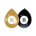 6 Luftballons gold/schwarz 16 Jahre Ø30cm