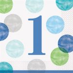 16 Servietten Dots First Birthday blau 33x33cm
