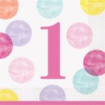 16 Servietten Dots First Birthday rosa 33x33cm