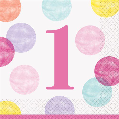 16 Servietten Dots First Birthday rosa 33x33cm
