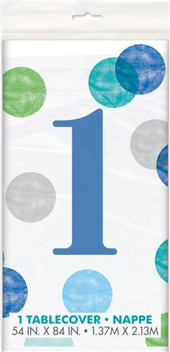 Tischdecke Dots First Birthday blau (137x213cm)