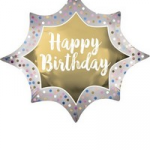 Unbenannt Folienballon Supershape Satin Gold Burst Happy Birthday 88 x 73 cm