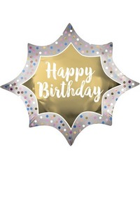 Unbenannt Folienballon Supershape Satin Gold Burst Happy Birthday 88 x 73 cm