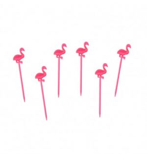set-20-pics-flamants-pp-rose-8cm Cake Topper/Cupcake-Picks Flamingo 20stk. 8cm