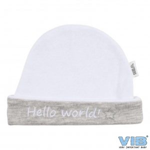 5fcf40a160625 Mütze Hello World! Weiß-Grau