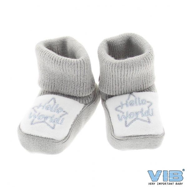 6758731359f1d Schühchen für Neugeborene 'Hello World!' Grau