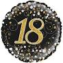 Folienballon Birthday "18" Black and Gold Holographic