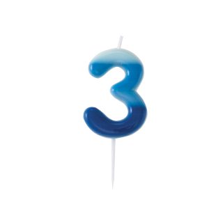 Geburtstagskerze 3 Blau/weiss 6cm
