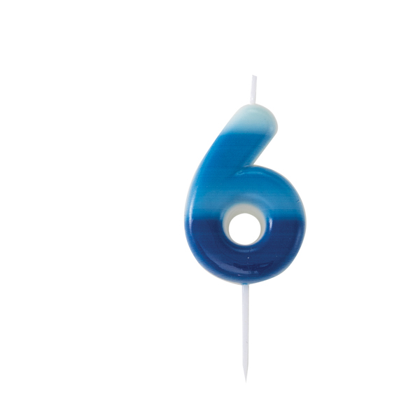 Geburtstagskerze 6 Blau/weiss 6cm
