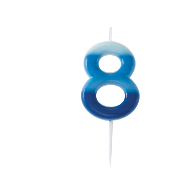 Geburtstagskerze 8 Blau/weiss 6cm