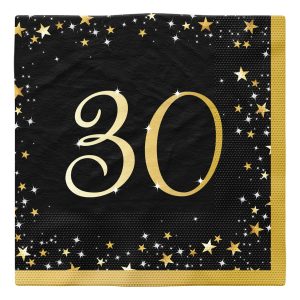 16 Servietten 30 Starlight Birthday - Silver & Gold 33 x 33 cm