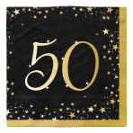 16 Servietten 50 Starlight Birthday - Silver & Gold 33 x 33 cm