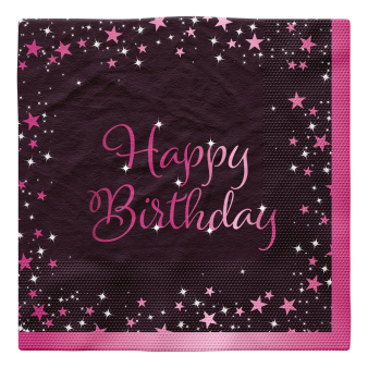 9084216-1_30417-2-3-338 Servietten Happy Birthday Starlight Pink 33 x 33 cm