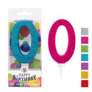 Zahlenkerze 0 Glitter Maxi, 9,5cm