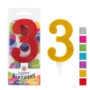Zahlenkerze 3 Glitter Maxi 9,5cm