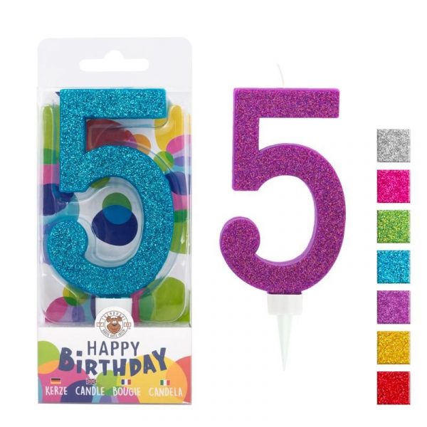 Zahlenkerze 5 Glitter Maxi 9,5cm