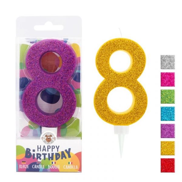 Zahlenkerze 8 Glitter Maxi 9,5cm