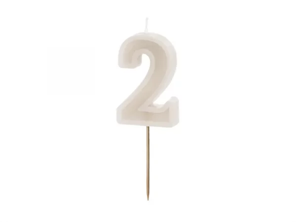 Geburtstagskerze Zahl 2,beige, 6 cm