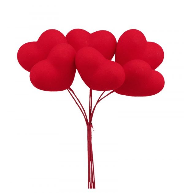 Strauß aus 6 rote Herzen, 10 cm x 4 cm x 15 cm