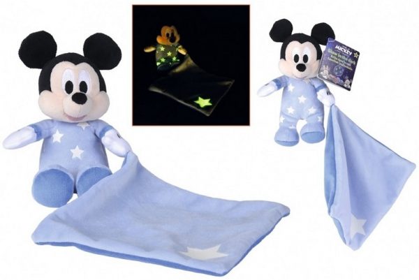 Disney Mickey Mouse Plüsch mit Kuscheltuch, leuchtet im Dunkeln 10x35cm