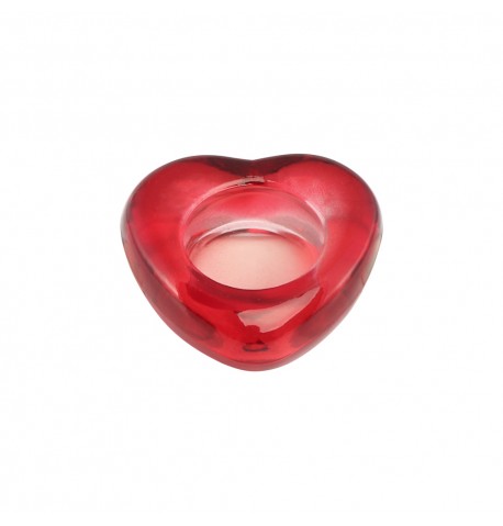 Roter, herzförmiger Kerzenhalter aus Glas, 8 cm x 8 cm x 2,6 cm