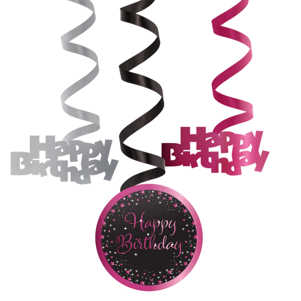 6 Swirl Decorations Starlight Birthday Pink