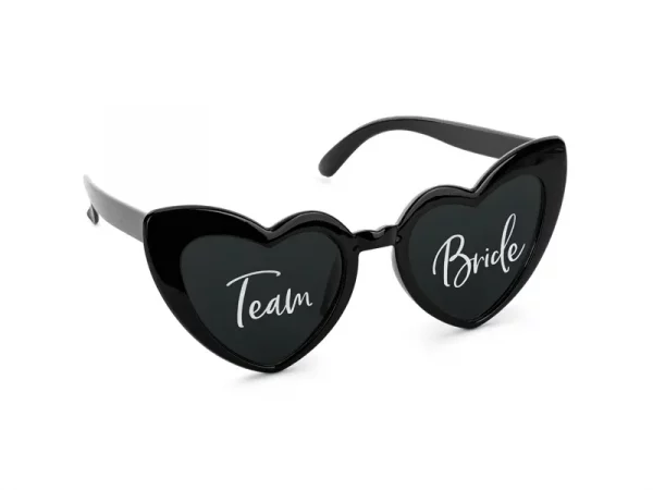 Herzförmige Brille mit Aufschrift ''Team Bride'', schwarz