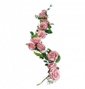 centre-de-table-roses-luxe-velours-rose-poudre-dia-20cm-x-2m Luxuriöses Tischgesteck aus Samt mit Rosenmuster, Puderrosa 2 m