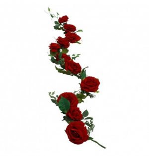 centre-de-table-roses-luxe-velours-rouge-dia-20cm-x-2m Luxuriöses Tischgesteck aus roten Samtrosen 2 m