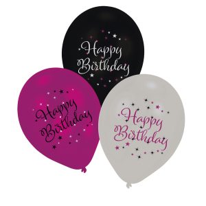 6 Latexballons Starlight Birthday pink Happy Birthday