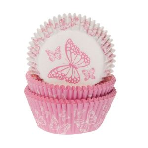 House of Marie Baking Cups Butterfly Rosa pk/48