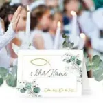 20 Tischkarten Eucalyptus Golden Fish - Fisch um Eukalyptus weiß