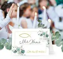 20 Tischkarten Eucalyptus Golden Fish - Fisch um Eukalyptus weiß