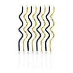 8 Tortenkerzen Spiral Twist + 8 Halter Gold/Schwarz