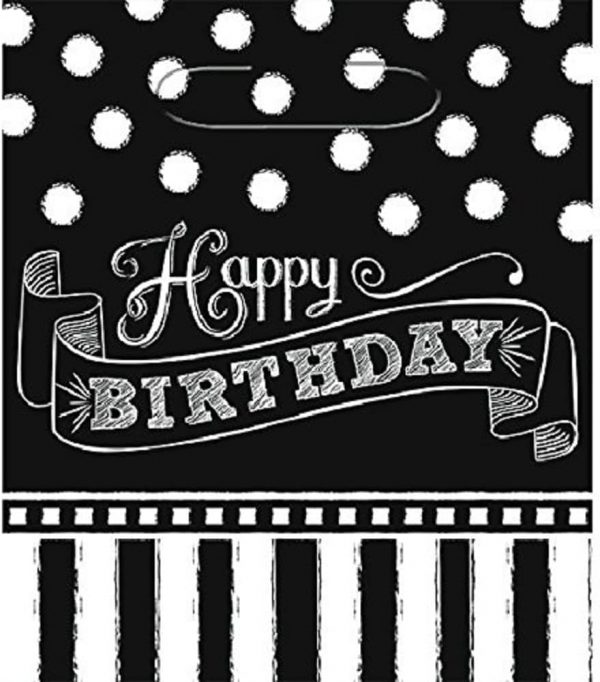 8 Partytüten Chalkboard Happy Birthday schwarz/weiß