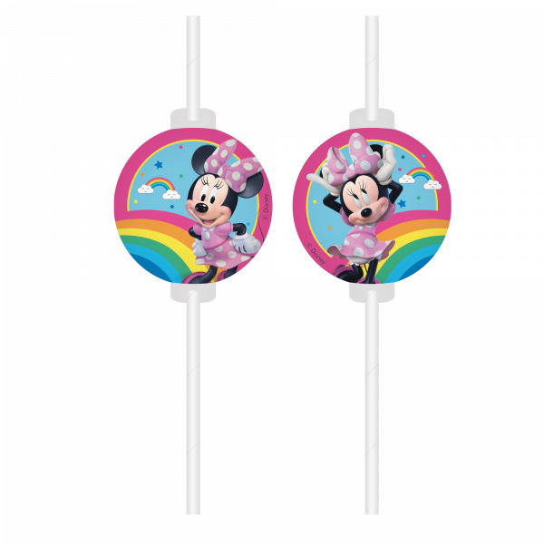 4 Trinkhalme aus Papier – Minnie Rainbow "Make Me Smile"
