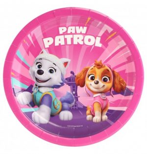 8-assiettes-plastic-free-pat-patrouille-23cm 8 Teller Paw Patrol pink rund Papier 23cm