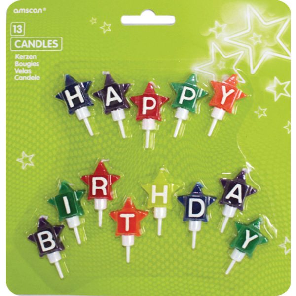 INT170697 13 Mini-Figurenkerzen Happy Birthday Sterne Höhe 4,1 cm