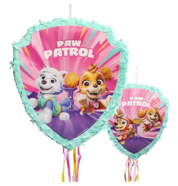 Faltbare, pinkfarbene Paw Patrol Pinata zum Ausziehen
