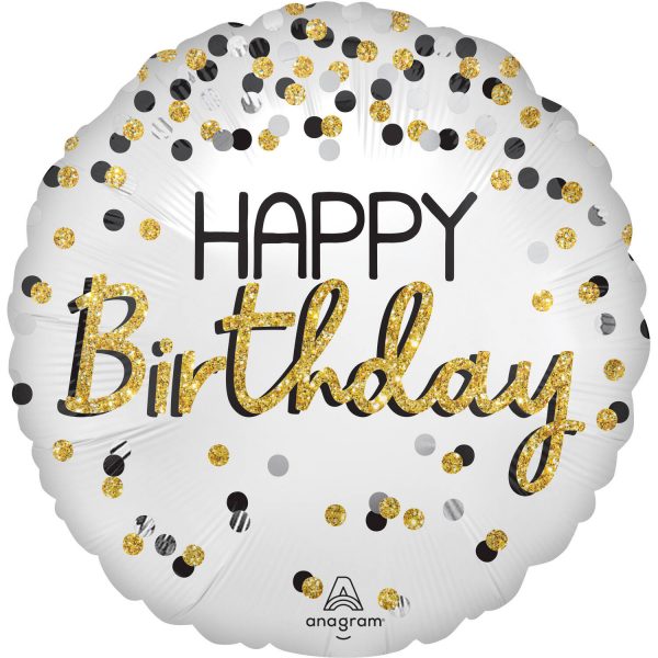 45704 Satin Black Silver Gold Birthday Front Folienballon "HAPPY Birthday" Schwarz Silber Gold - Satin 71 cm
