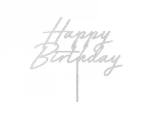 big_KPT83-018_01_S Torten-Topper Happy Birthday, 18x16.5 cm, silber glitter