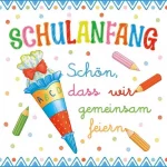 r 20 Servietten Schulanfang gemeinsam blau 33x33cm