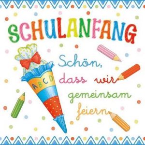 20 3-lagige Papierservietten 33 x 33 cm –"SCHULANFANG" blau