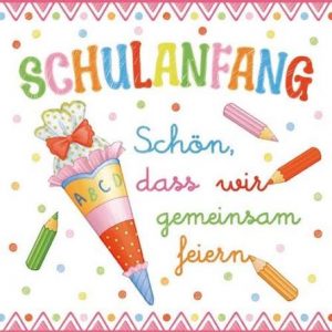 20 3-lagige Papierservietten 33 x 33 cm –"SCHULANFANG" rosa