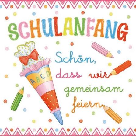 20 3-lagige Papierservietten 33 x 33 cm –"SCHULANFANG" rosa