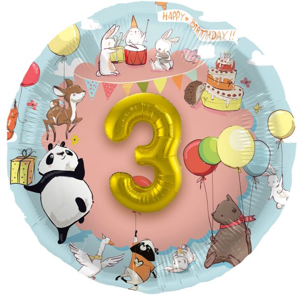 Folienballon 3D Tiere Zahlen 1-5 - 56 cm